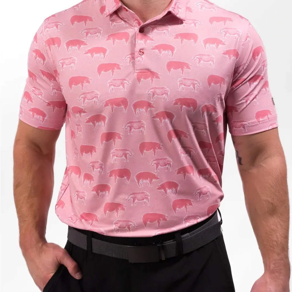 NWOT Waggle Hog Heaven Pink Pig Polo Shirt Size X Large - Picture 2 of 6